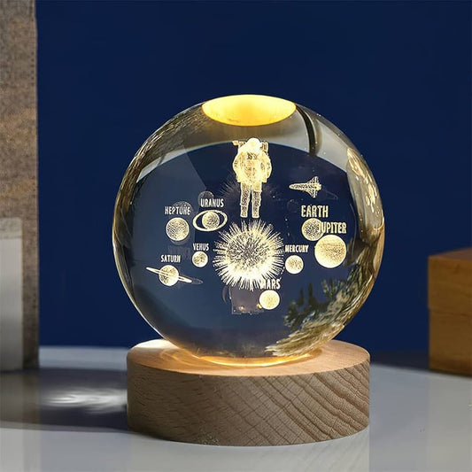 Esfera luminosa con astronauta y luna 3D para decoración moderna